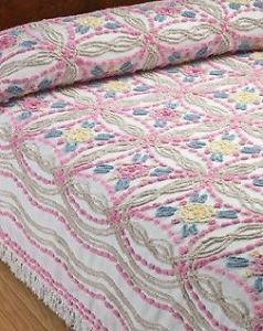 New King 100 Cotton Chenille Bedspread Victoria Rose Pinks