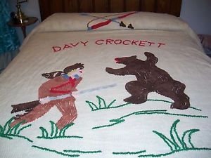 Vintage Davy Crockett Chenille Bedspread Cowboy Style