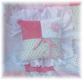 Vintage Pink Rose Chenille Baby Girl Crib Quilt Bedding