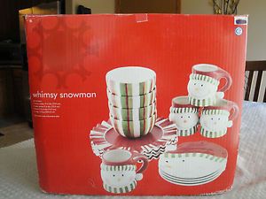 16pc 'CIB' Contemporary Dinnerware Set Christmas Snowman Plates Bowls Mugs