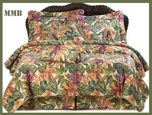 7pc Queen Tropical Hawaiian Palm Tree Leaves Jaquard Comforter Bedding Set