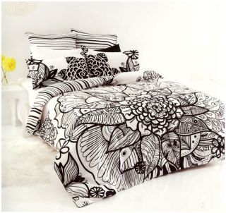 Tribal Flower Black White 5pc Queen Size 250TC Quilt DOONA Cover Set Bedding