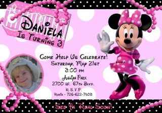 Minnie Mouse Birthday Party Invitations Pink Add A Photo