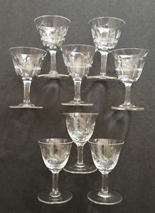 8 Vintage Crystal Flower Etched Cut Glass Cordials Elegant Glasses Shot Glasses