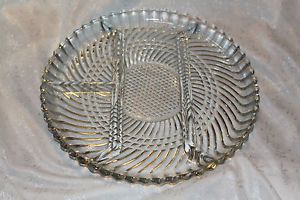 Vintage Crystal Clear Pressed Glass Divided Round Serving Plate Relish Dish CS