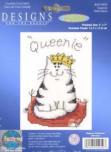 Cross Stitch Kit Cute Queenie Kitty Cat Wearing Crown
