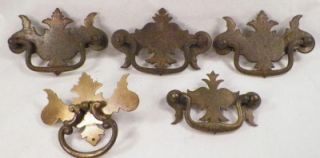 5 Chippendale Style Drawer Pulls VINTAGE1 Brass Bureau Wash Stand Chest