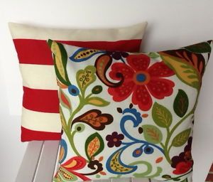 Floral and Red White Striped Pillow Cover Cushion Decorative Throw Pillow