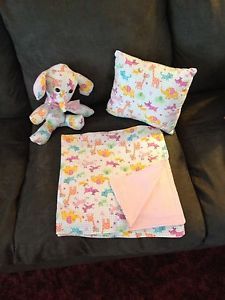 Handmade New Baby Girl Flannel Blanket Decorative Pillow Stuffed Elephant