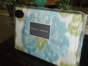 Colin Justin Aqua Blue Teal Green White Queen Duvet Comforter Cover Set