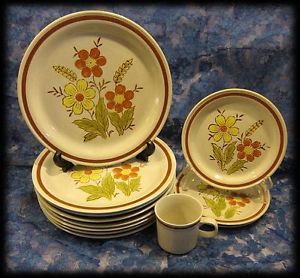 12 Autumn Collection Wheat Flower Vintage Ironstone Dinnerware Set Plates Cup