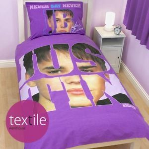 Justin Bieber Autograph Purple Single Duvet Quilt Cover Bedding Set Official
