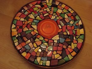 Mosaic Tile Lazy Susan Fiesta Ware Broken Plates Rose Chartreuse Art Retro