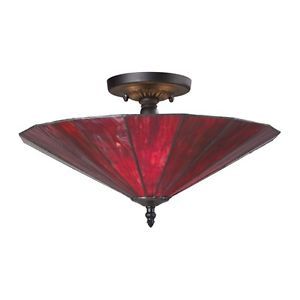 New 3 Light Semi Flush Mount Ceiling Lighting Fixture Black Red Tiffany Glass