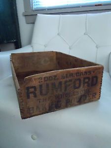 Antique Primitive Vtg Wood Box Rumford Advertising Box Gardening Container Tools