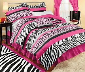 Jungle Wild Zebra Animal Print Safari Black White Pink Queen Comforter Set