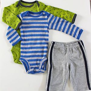 Carter's Newborn Baby Boy 2 Bodysuits Pants Blue Green Winter Gift Set Cotton