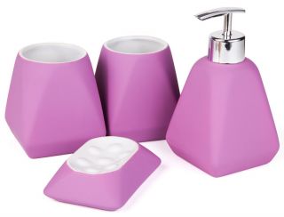 Ceramic Bathroom Accessory Set 1 Gel Dispenser 2 Bathroom Tumblers 1 Soap Dish