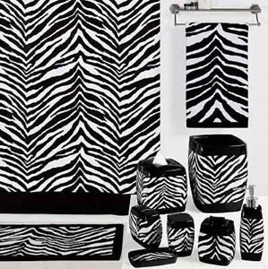 Wild Zebra Print Black White Safari Bathroom Bath Shower Curtain Rug Towel
