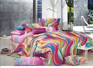 Queen Comforter Sets Duvet Covers 5pc Unique Multi Colored Striped Bed Linens