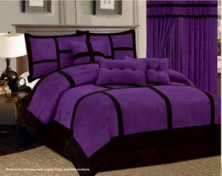 5 PC Purple Black Comforter Set Micro Suede Twin Size New Bed in A Bag