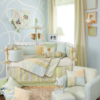 Glenna Jean Baby Boy Blue Yellow Dot Stripe Crib Nursery Best Bedding Quilt Set