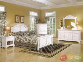 Cottage Style 4 PC King Bed White Bedroom Furniture Set