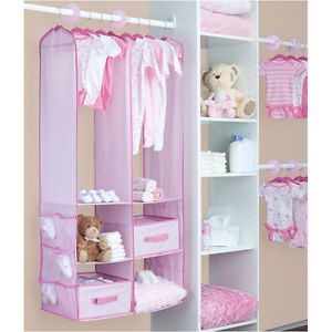 Pink Baby Girl Nursery Hanging Closet Storage Bin Organizer w Hangers Drawers
