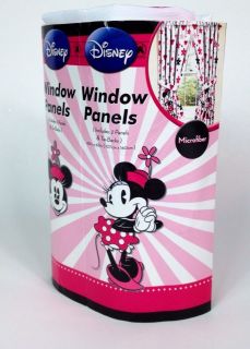Disney Minnie Mouse Curtain Panels Set of Two Pink White Black 42" x 103" Kids