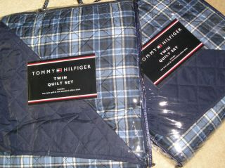 Rustic Boy Bedding Tommy Hilfiger Grayson Navy Blue Plaid Twin Quilt Set