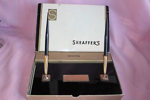 Vintage Sheaffer Snorkel Tipdip Pen Desk Set Marble Base Black
