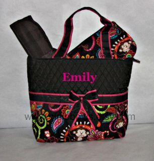 Personalized Monkey Quilted Diaper Bag Set Brown Pink Paisley Monogrammed Free