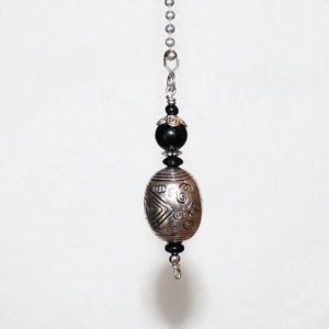 Decorative Etched Silver Black Beaded Ceiling Fan Light Lamp Pull Chain