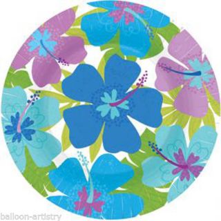 8 Tropical Floral Paradise Cool Blue Flower 10 5" Paper Plates
