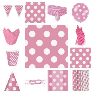 Pink and White Polka Dot Spotty Party Decorations Napkins Tablecover Hats Flags