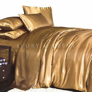 Luxury Gold Silk Satin King Size DOONA Duvet Quilt Cover Luxury Hotel Bedding