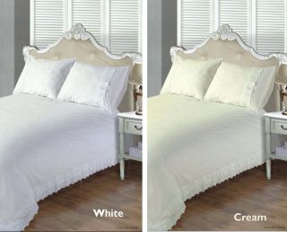 Victoria Traditional Embroidered Duvet Quilt Cover Bedding Sets Cream or White