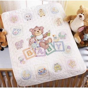 Bucilla Stamped Cross Stitch Kit 34" x 43" Baby Blocks Quilt 45402 Sale