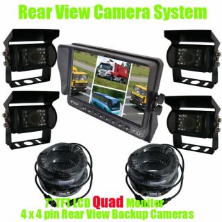 Car Rear View Kit Backup System 7" LCD Quad Monitor 4 × CCD Reversing Camera