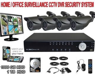 4 Channel CCTV Complete Surveillance Security Camera DVR System with Monitor