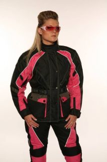 Armoured Thermal Motorcycle Jacket Womens Jazz Pink Black Cordura Waterproof