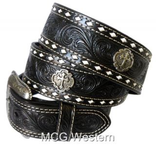 Nocona Black Men's Western Tooled Leather Belt Buckle