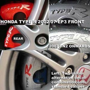 Type R Brake Caliper Racing Decal Sticker to Fit Honda x4 Front and Rear