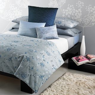 Calvin Klein Blue Flower Double Weave Queen Bed Blanket White