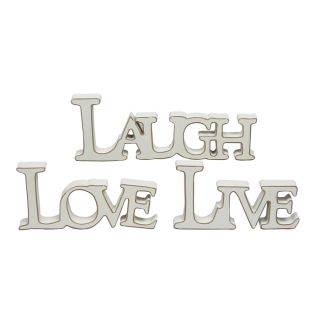 Cream Wooden Rustic Live Love Laugh Standing Signs Small