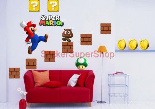 Choose Size Super Mario Bros Decal Removable Wall Sticker Vinyl Mural Set No 2