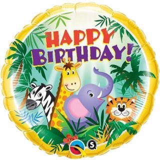 Happy Birthday Jungle Buddies Safari Animals Round Foil Balloon 46cm re Fillable