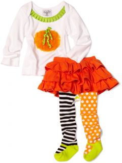 Mud Pie Baby Girls Trick or Treat Halloween Pumpkin Skirt Tights Set 350009 New