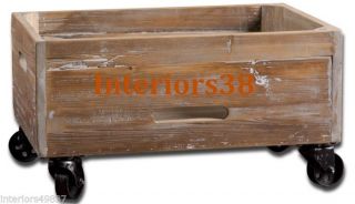 Country Chic Classic Hand Reclaimed Wood Industrial Rolling Box Storage Toy Box