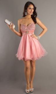 Organza Beaded Peach Short Homecoming Dress Prom Bridal Party Cocktail Dresses